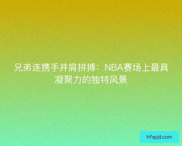 兄弟连携手并肩拼搏：NBA赛场上最具凝聚力的独特风景