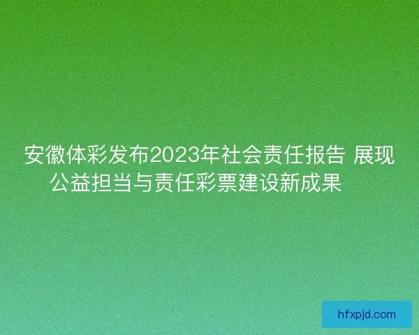 安徽体彩发布2023年社会责任报告 展现公益担当与责任彩票建设新成果 🎯